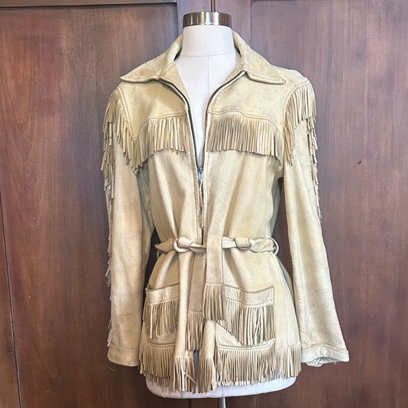 Vintage Jackets & Blazers - 40s 50s Natural Tanned Deerskin Fringe Jacket S
